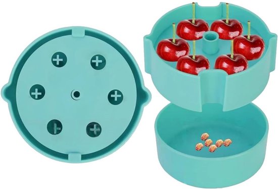 Dénoyauteur de cerises manuel Dussdote - Dénoyauteur rapide - Dénoyauteur de cerises avec bac de récupération - Outil de cuisine - Convient aux cerises, olives et prunes - Blauw