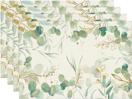 Set de 4 sets de table avec eucalyptus, eucalyptus vert, printemps saisonnier, cuisine, décoration intérieure, vacances, fête, décoration, 30 x 45 cm