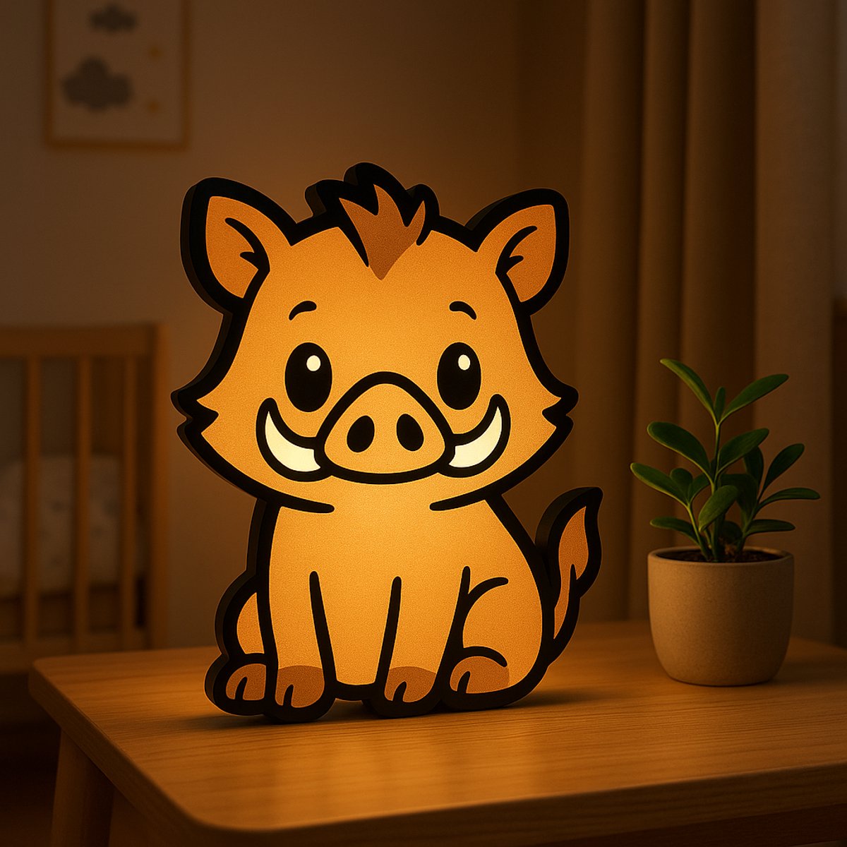 Cartoon Wild Zwijn Nachtlampje – 3D Dierenlamp met USB – Schattige Lightbox voor Babykamer