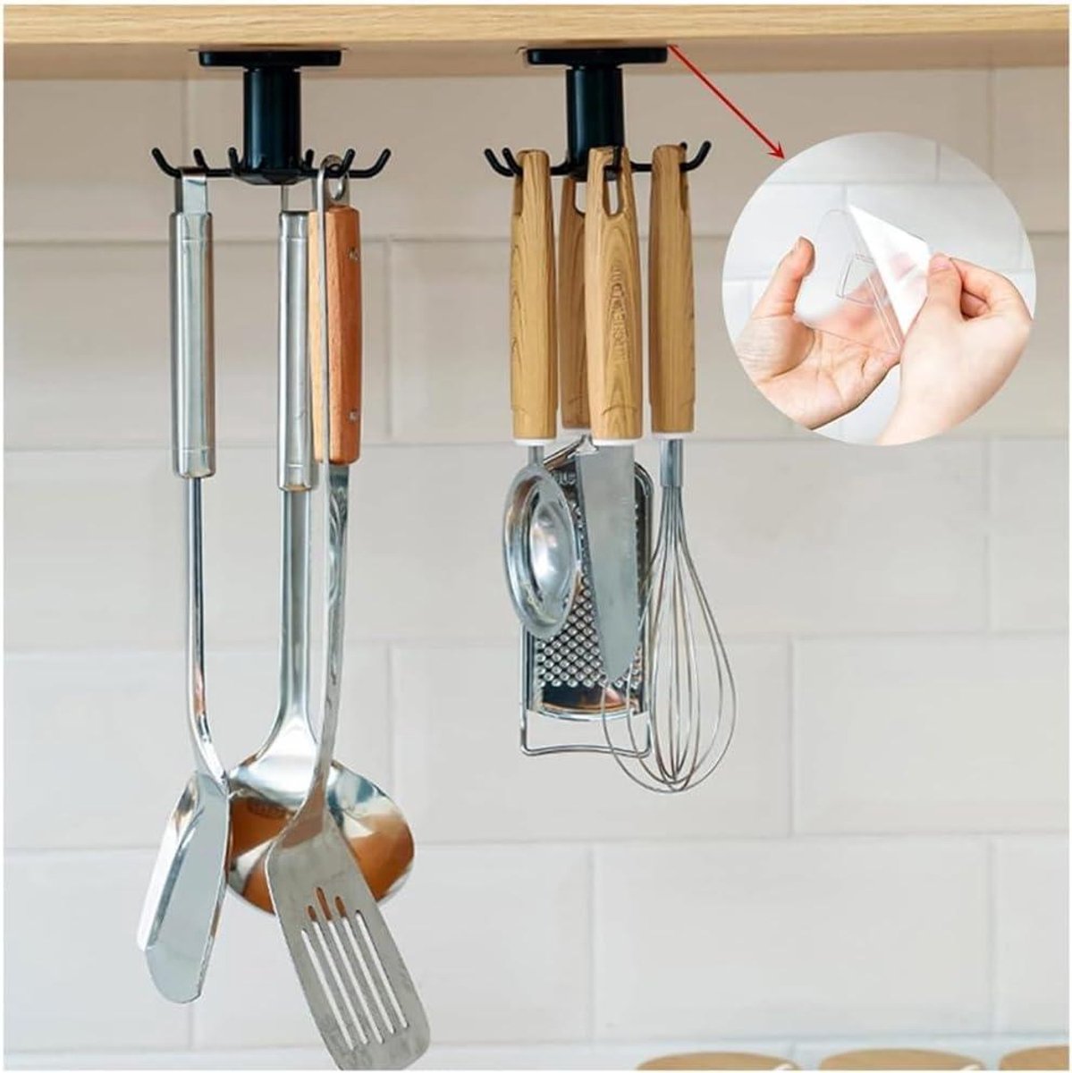 ByShane - 2-pack draaibare keukengereihouders | Opbergrek voor keukengerei zonder boren | Handig voor kookaccessoires in de thuiskitchen | Zwart | Keukenorganizer met haaklijst.
