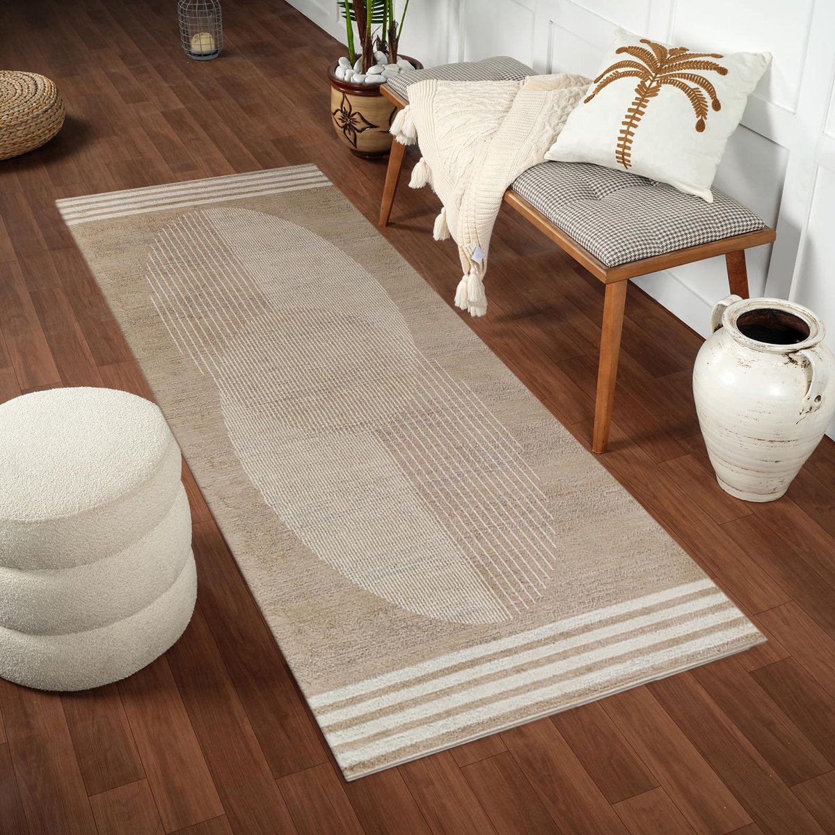 Ibenzoa® Modern Boho Stijl Tapijt voor Woonkamer en Slaapkamer in Aardetinten 80x220