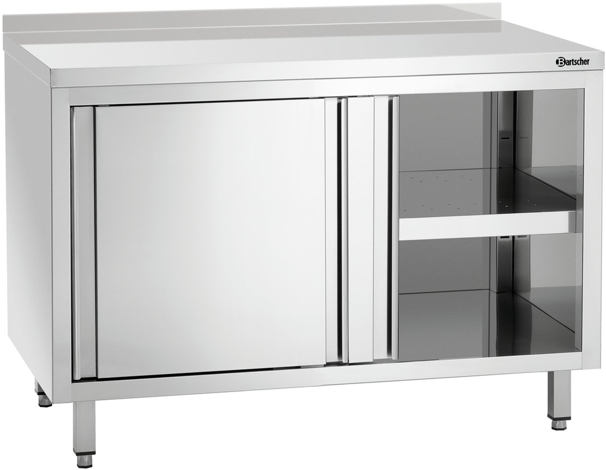 Bartscher Werkkast B1200 - RVS - Schuifdeuren - Tussenschap - Opstaande rand - 1200x700x850mm