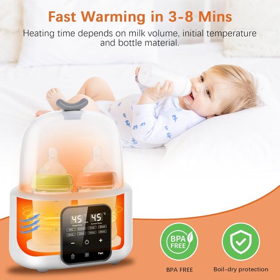 Flessenwarmer voor baby's, 6-in-1 sterilisator voor babyflessen met digitaal display in temperatuurregeling, snelle flessenwarmer voor moedermelk in kunstvoeding, dubbele flessenwarmer voor verwarmen in ontdooien, 48 uur warmhouden — afbeelding 5