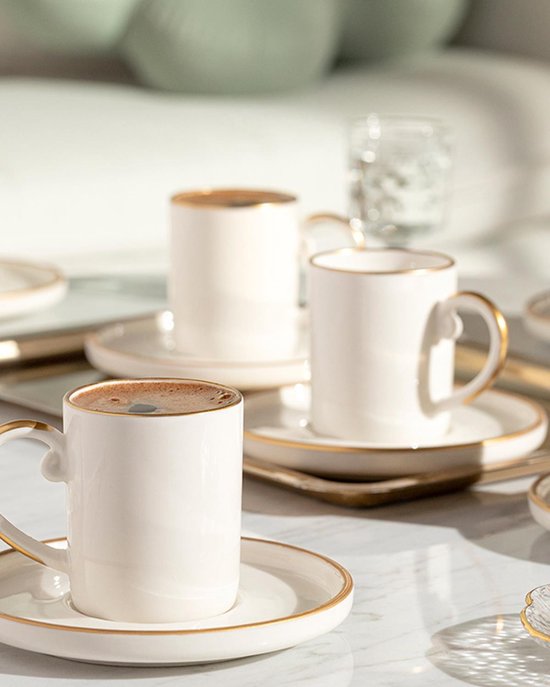 Tasses à Home Marella - Tasses à café turc - 6 personnes - 85 ml - Crème/ Or