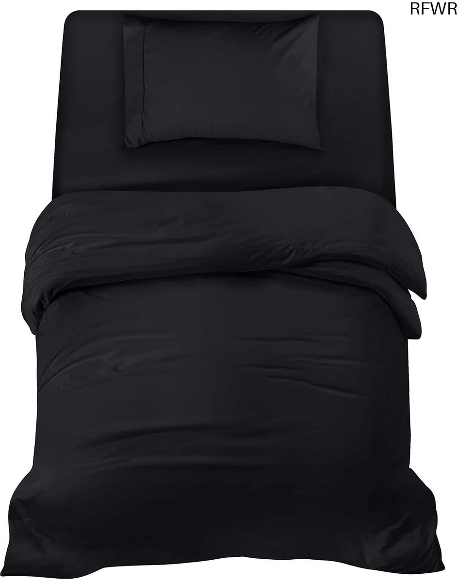 RFWR Beddengoedset van Microvezel Polyester - Dekbedovertrek, Hoeslaken en Kussensloop - Zwart (135x200cm, 90x190cm, 50x75cm)