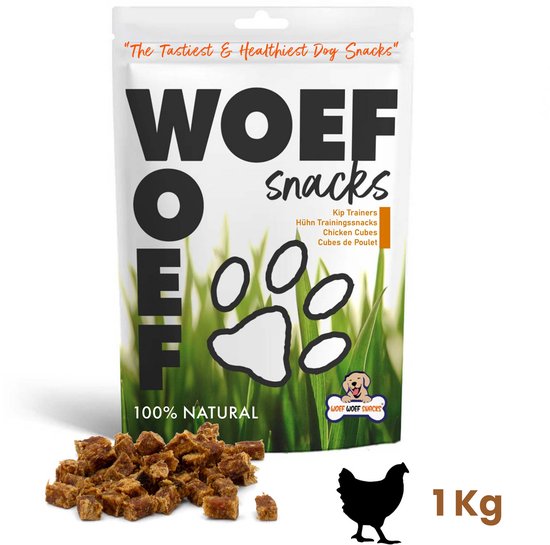 Woef Woef Snacks Hondensnacks Kip trainers - 1.00 KG - Trainingssnacks Hondensnoepjes - Gedroogd vlees - Kip - vanaf 3 maanden - Geen toevoegingen