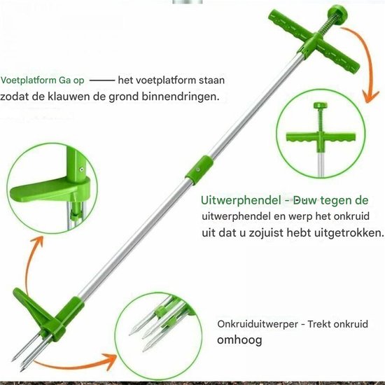 Multifunctionele aluminium buiswieder - Tuingereedschap - Verticale wiederhandgereedschap - Tuingereedschap met lange steel (met 3 tanden) - 1 st. — afbeelding 4