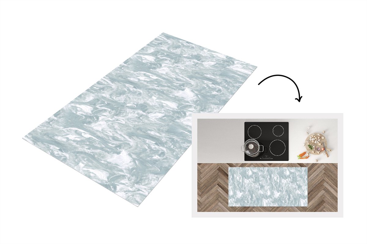 KitchenYeah Keukenloper 120x60 cm - Keukenmat vinyl Grijs - Marmer print - Verf - Patroon - Keukenmatten loper - Keuken vloerkleed tapijt
