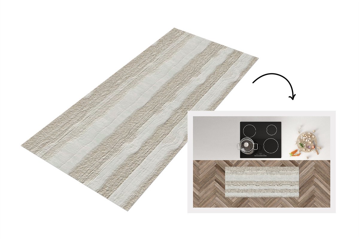 KitchenYeah Keukenloper 120x50 cm - Keukenmat vinyl Steen - Patronen - Gips - Keukenmatten loper - Keuken vloerkleed tapijt Steen - Lijnen