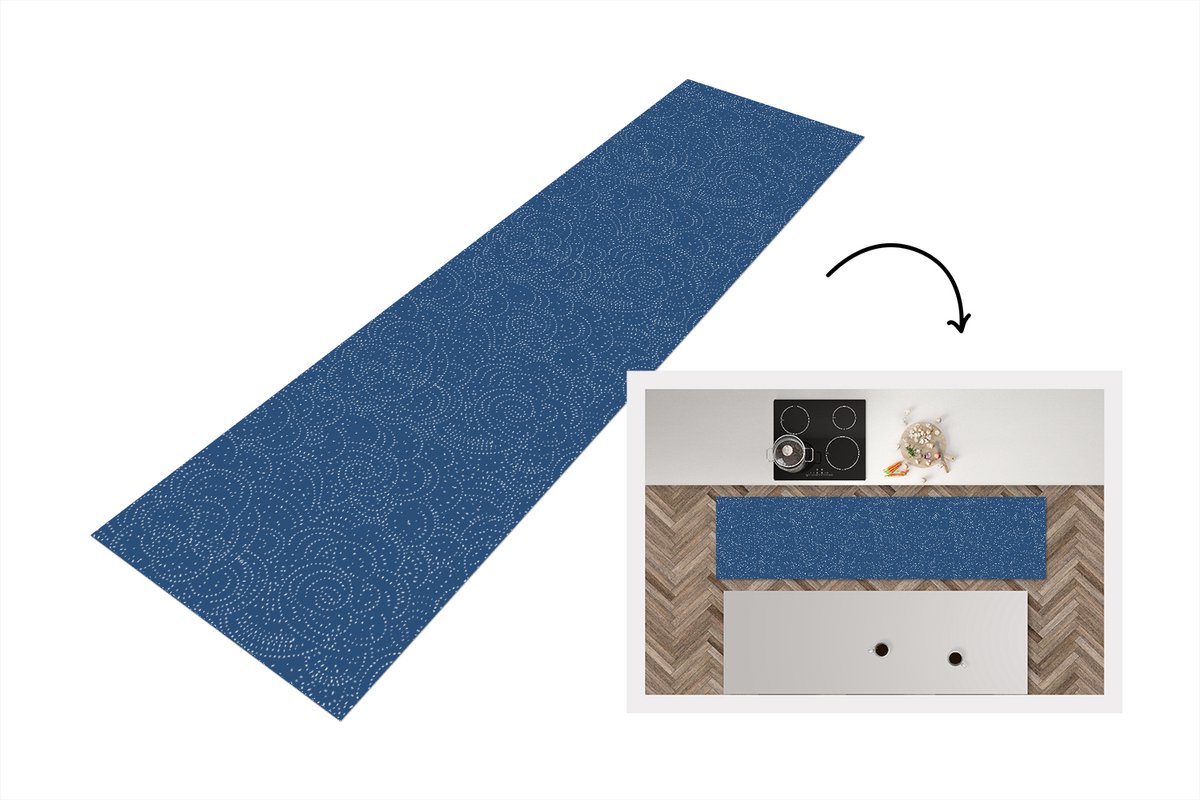 Keukenloper 200x50 cm - Keukenmat vinyl Patroon - Blauw - Japan - Keukenmatten loper - Keuken vloerkleed tapijt