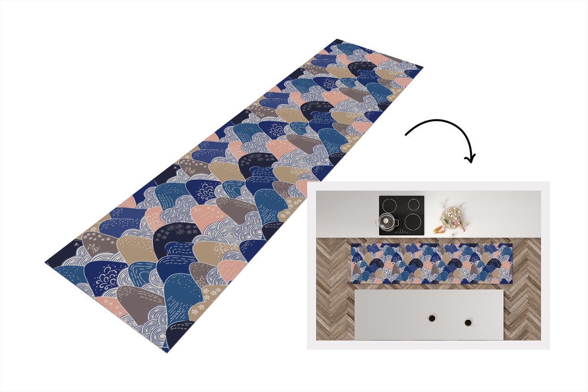 KitchenYeah Keukenloper 200x50 cm - Keukenmat vinyl Berg - Pastel - Japans - Patronen - Keukenmatten loper - Keuken vloerkleed tapijt