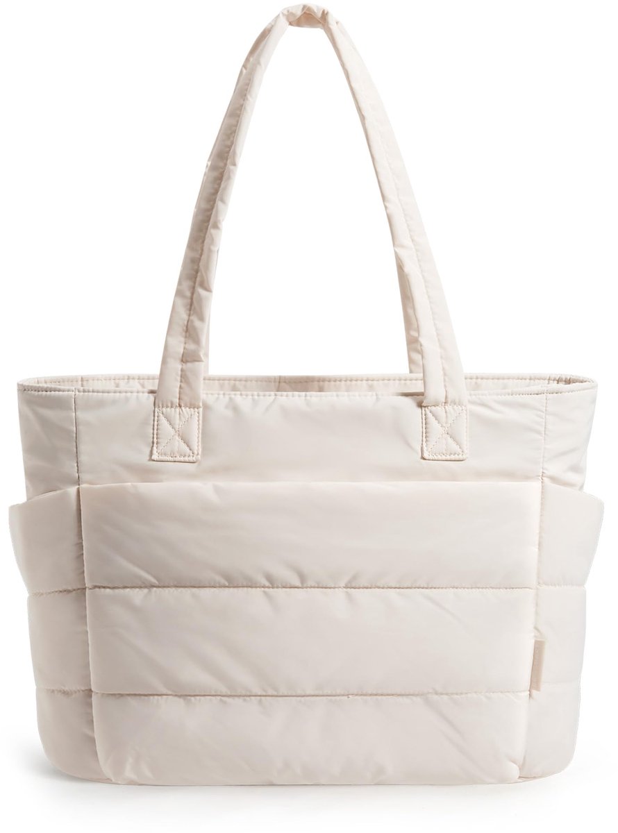 Ibenzoa® Dames Schoudertas met Ritssluiting en Meerdere Vakken, Geschikt voor Laptop, Werk en Reizen, Beige