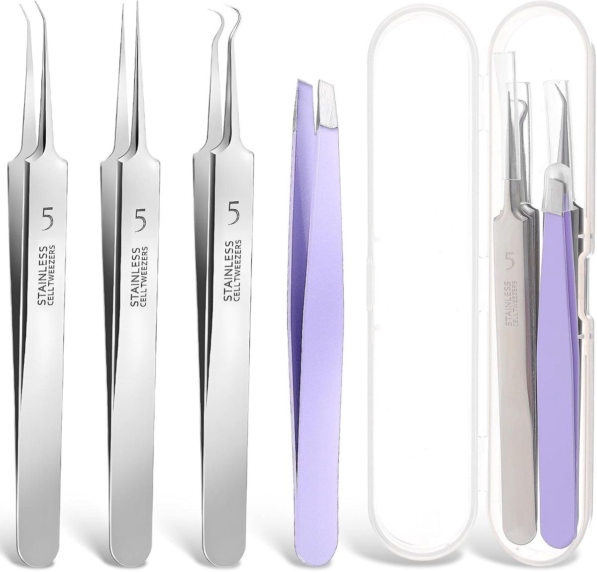 Allecto Plus - 4 stuks mee-eter verwijder pincet set van roestvrij staal voor acne - uniseks