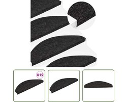 vidaXL Anti-slip Matten - Trapmatten - Trapmatten zelfklevend 15 st 56x17x3 cm zwart - Vloerbeschermers - Trappen Bekleden - Binnenhuisdecoratie