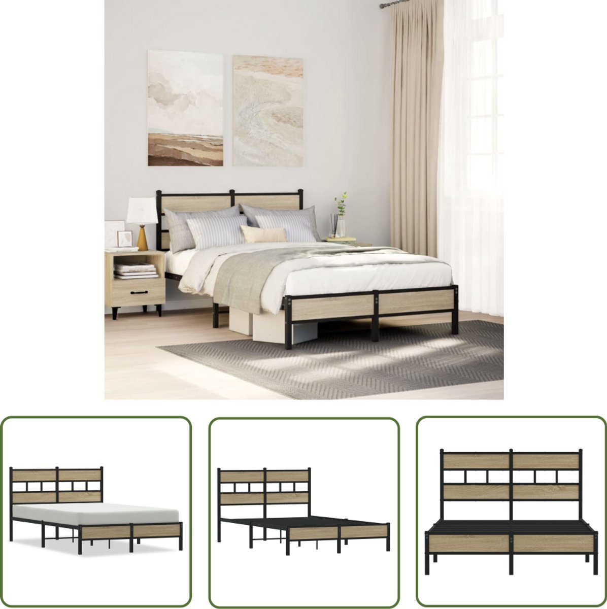 vidaXL Bedframe zonder matras metaal sonoma eikenkleurig