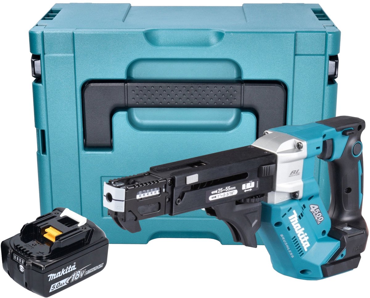 Makita DFR 552 T1J accuschroevendraaier 18 V 25 - 55 mm borstelloos + 1x accu 5.0 Ah + Makpac - zonder lader