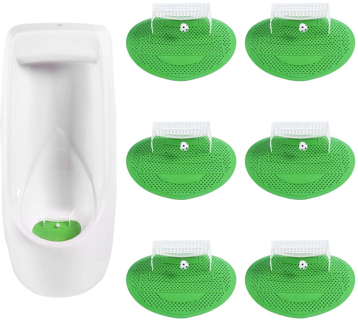 Allecto Premium - Urinoir zeefjes set van 6 stuks voor waterbescherming en geurbestrijding bij pisbakken. Grappige voetbal doelen ontwerp voor kantoren, stadions en hotels.