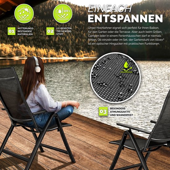 tillvex Tuinstoel, premium kwaliteit, 4-delige set, inklapbaar, van