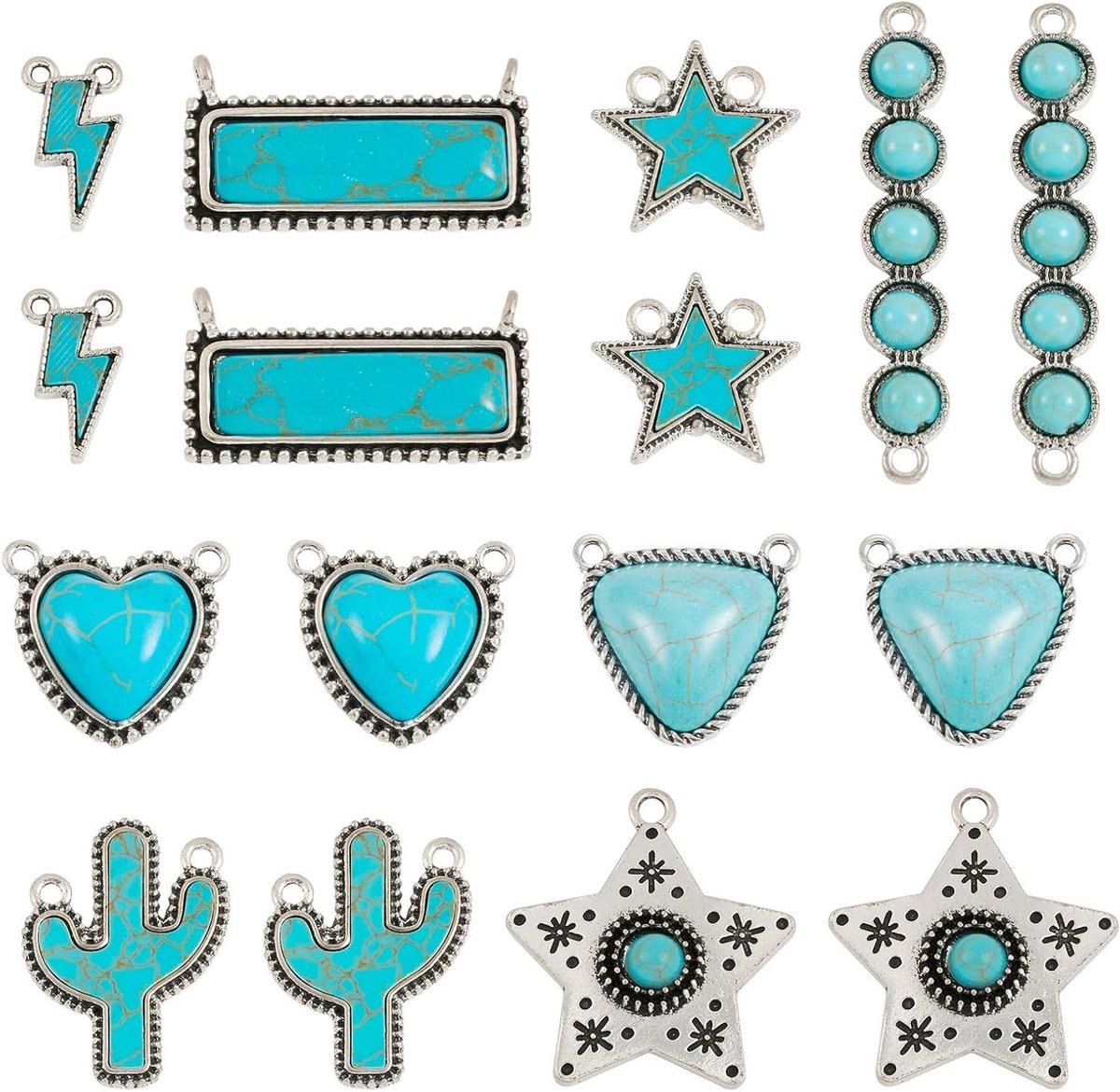 Allecto Premium - Turquoise verbindingsbedels in Tibetaanse stijl voor Boheemse sieraden - Retro filigraan hangers - Edelsteen hangers