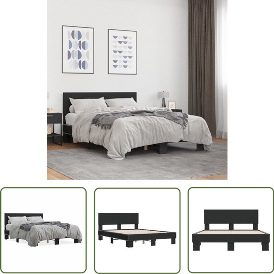 HOMERECOMMEND Bedframe van metaal en hout met lattenbodem, metalen bed