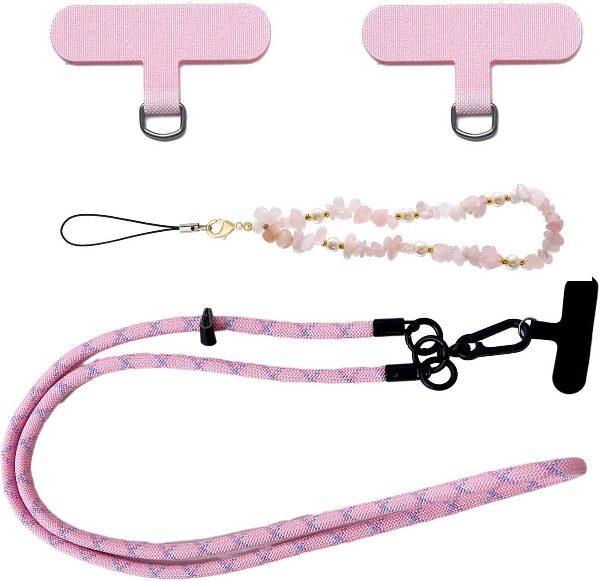 Allecto Plus - Telefoonketting kort met telefoonkoord lang 3 stuks telefoonketting pads telefoonketting kort telefoonjuwelen telefoonketting kralen voor camera telefoons 1 natuursteen