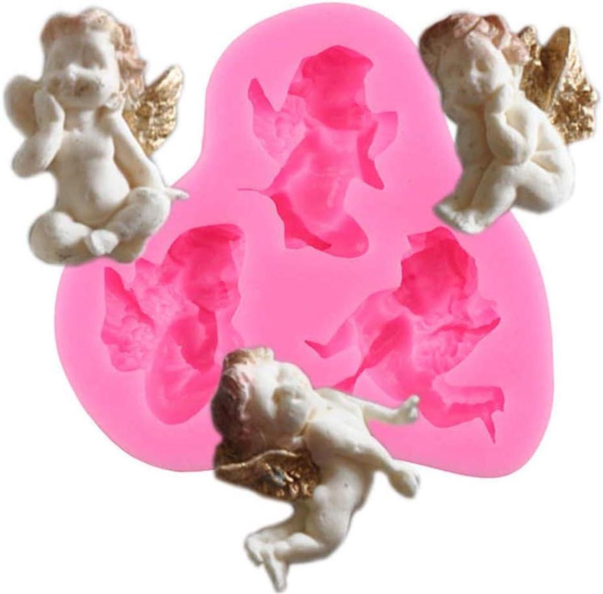 3 Holle Ruimtes Engel Baby Fondantvorm - Siliconen Vorm voor Cake Topper en Decoratie met Vleugels - Kerub - Chocolade en Polymeer Klei Vormen - Angelic Design - Feestelijke Taartversiering