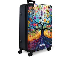NoBoringSuitcases.com NoBoringSuitcases.com® - Koffer groot - Reiskoffer lichtgewicht - Boom van bloemen in kleurrijk mozaïeklandschap - Rolkoffer met 4 wielen - 98 liter bagage