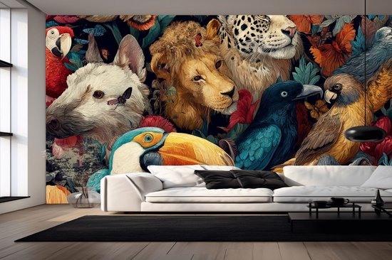 Vliesbehang Fotobehang - Wild Symphony Jungle Wallpaper - 250x250 centimeter