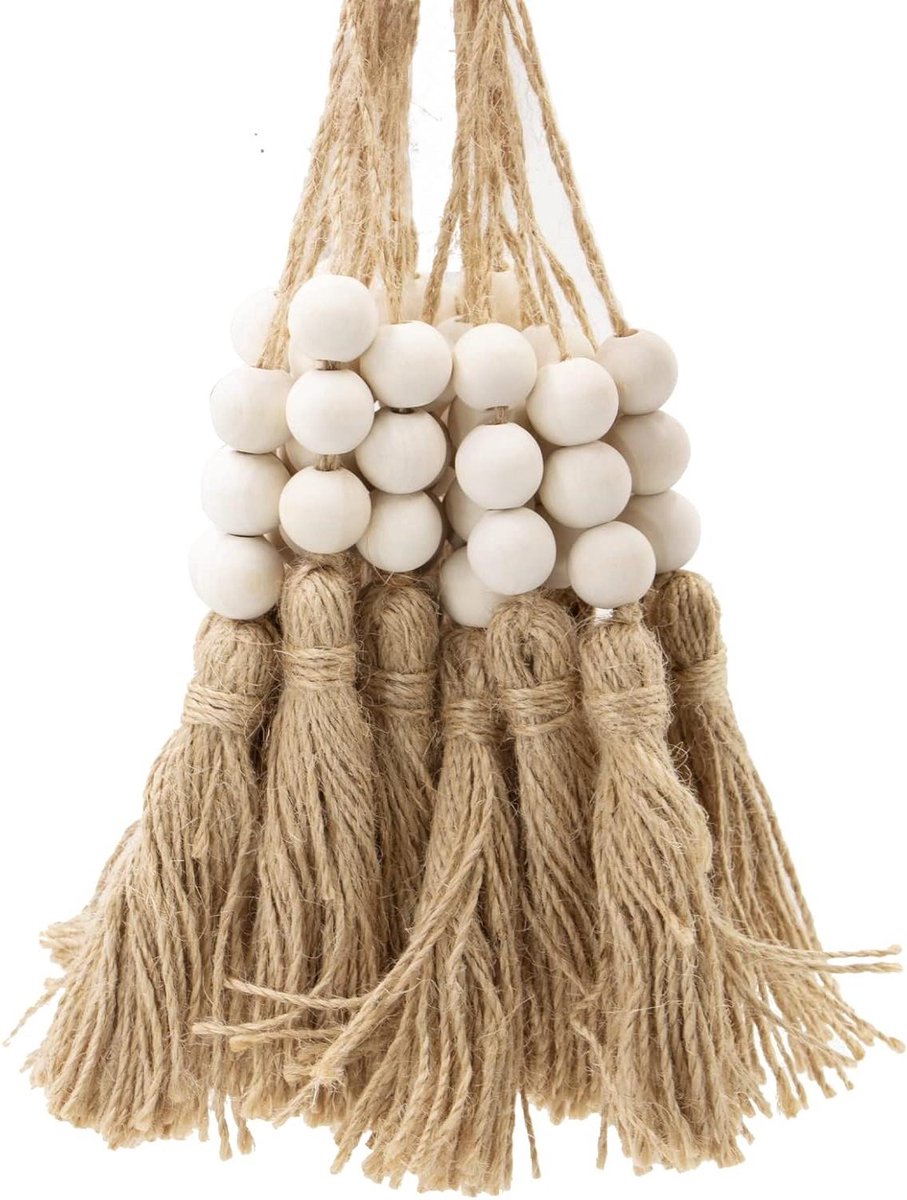 20 stuks houten kralen kwastjes natuurlijke jute stijl - decoratie en feest DIY - 3 houten kralen