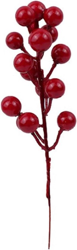 12 Stks Kunstmatige Kerst Bloemen Picks 11.8 Diverse Rode Bessen Pijnboom Stengels Takken met Dennenappel Gevlokt Pijnboomtakken Hulst Stem Nep Kerstboom Picks Spray voor Winter Vakantie(12 STUKS