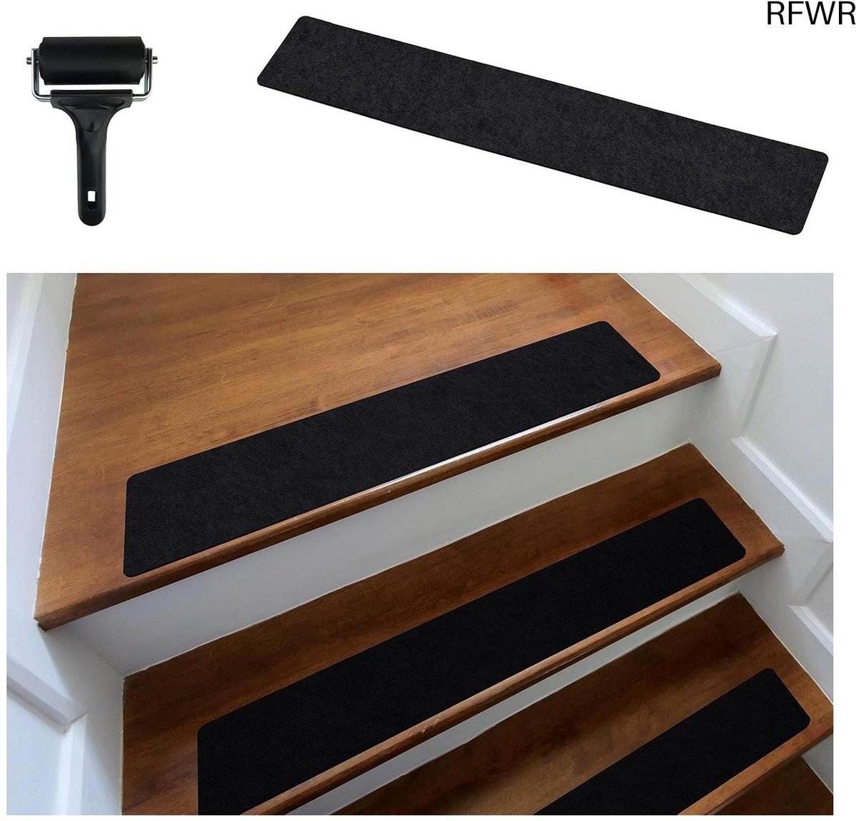RFWR Moderne Zelfklevende Traptredematten Set van 15 – 60 x 12 cm – Geluidsisolerend Vilt – Voor Binnen