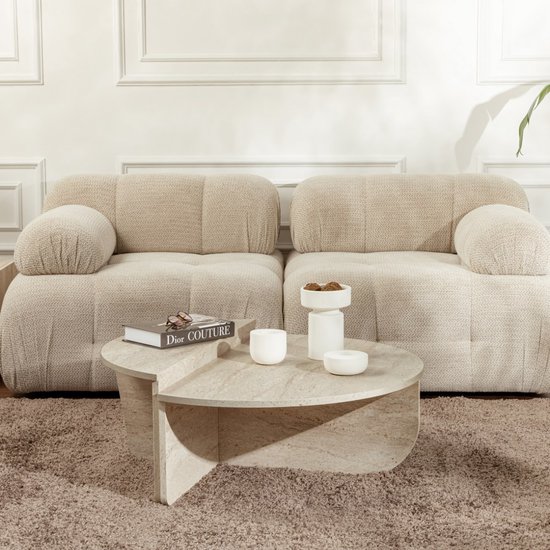 Set de 2 tables basses - Effet travertin beige - ALOEVA L 90 cm x H 30 cm x P 60 cm