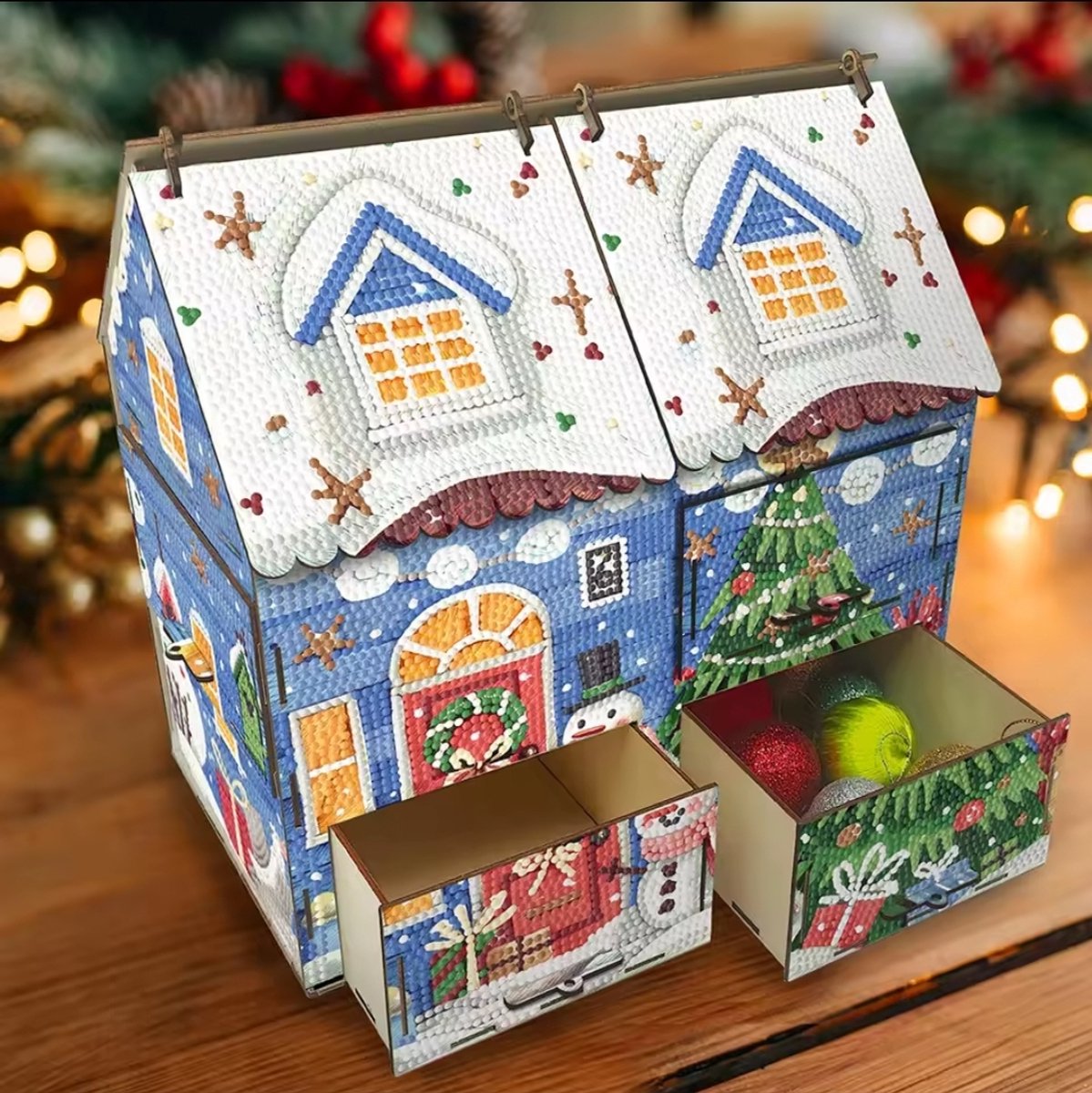 Diamond Painting - Kerst Surprise Huisje - Adventskalender - Bouwpakket 24x14,5x25cm - Hout - Kerstmis - Sinterklaas - Cadeau