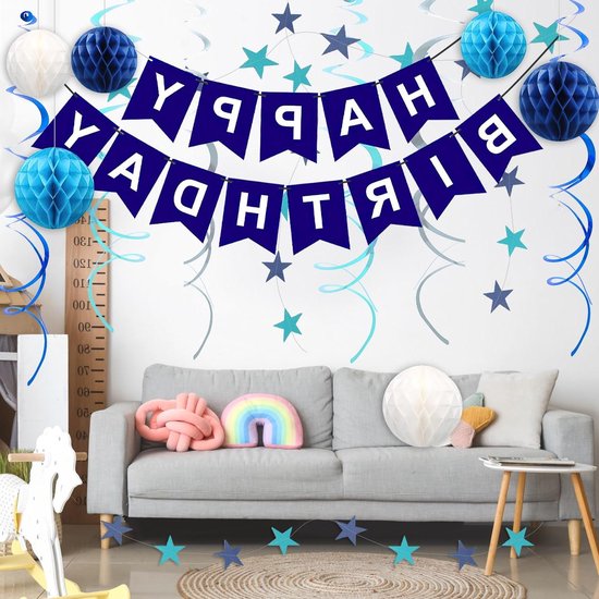 41. Verjaardagsdecoratie blauw zilver jongens set, verjaardagsdecoratie jongens blauw wit set 41 jaar, kinderverjaardag decoratie blauw zilver 41 jaar voor jongens Happy Birthday slinger blauwe confetti ballonnen