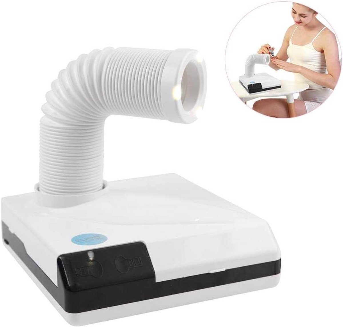 Allecto Plus - Nagel Staub Kollektor 60W Energie Luft Schlag Trockner Retractabel Ventilator Manicure Pedicure Machine Tafel Nagel Stofzuiger Wit - Inclusief Extra Minutieus Zorgen voor Schone Nagels