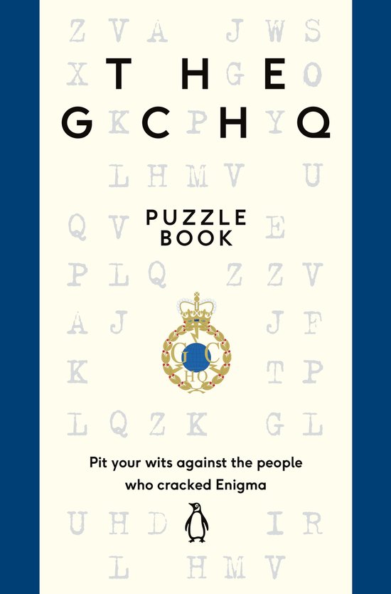 Le livre de puzzles GCHQ avec des lettres, une image d'une couronne avec GCHQ et un pingouin.
