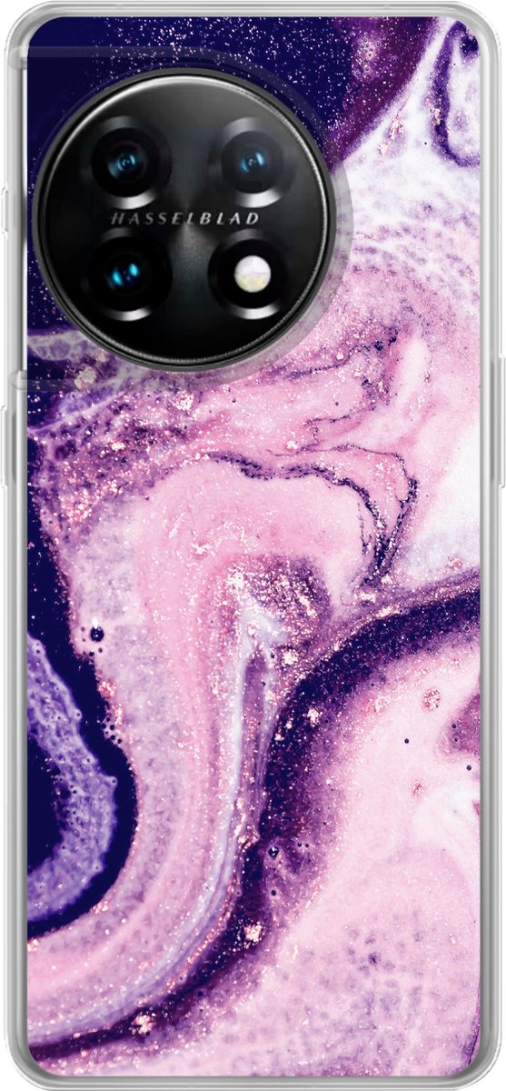 Telefoonhoesje Geschikt voor OnePlus 11 hoesje - Marmer print - Glitter - Chic - Siliconen Telefoonhoesje Telefoonhoesje