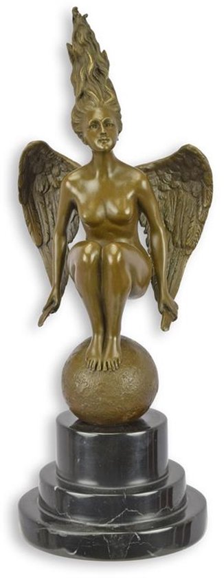 Bronzen beeld - Gevleugelde naakte vrouw - sculptuur - 35,4 cm hoog