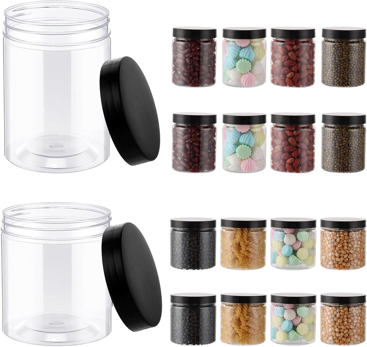 16-delige Set van Opbergdozen 240 ml en 420 ml Luchtdichte Plastic Dozen met Deksel BPA-vrij Transparante Container Plastic Opbergpotten Rond voor Kruiden Granen Snoep Jam