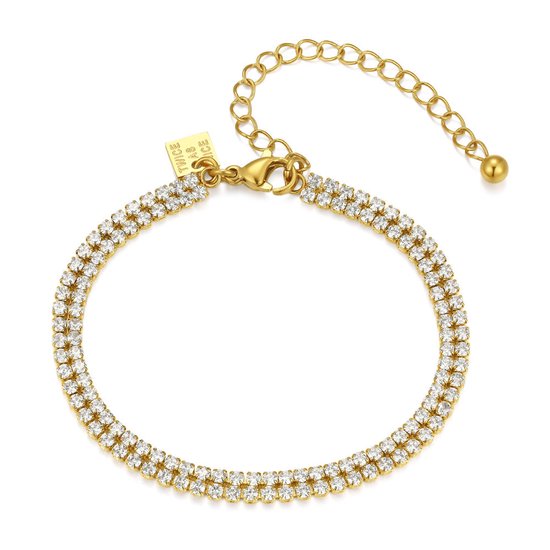 Twice As Nice Bracelet en acier inoxydable couleur or, pierres serties Couleur or 16cm+3cm