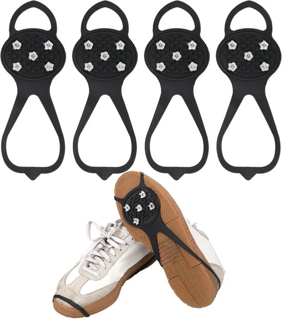 4pcs Universele Antislip Gripper Spikes voor Schoenen - IJs Grip Studs Crampons - 5-Tand IJs Buds - IJs Schoen Grippers - IJs Sneeuw Grippers voor Wandelen Klimmen IJs Sporten