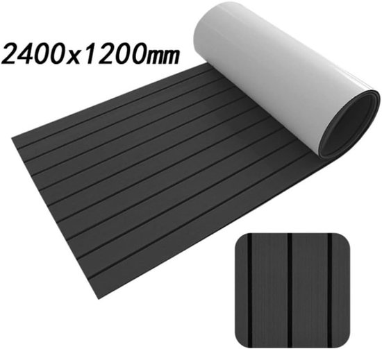 Tapis de bateau en teck EVA autocollant 240 x 120 x 0 cm – Revêtement de sol antidérapant pour yacht, balcon ou jardin. Revêtement de sol en mousse EVA imperméable et lavable. Combinaison gris foncé/noir.
