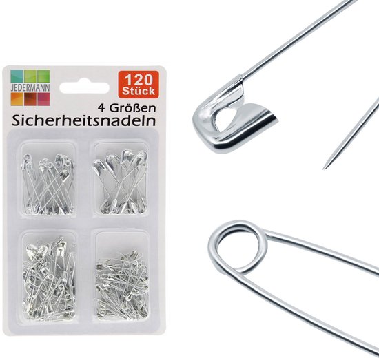 Foto: Veiligheidsspelden 120 stuks 4 formaten stevige spelden voor naaien hobby handwerk zilver metaal