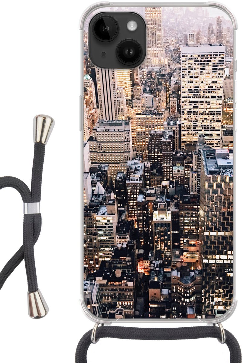 Telefoonhoesje Geschikt voor Apple Iphone 14 Max - New York - NYC - Amerika - Siliconen - Crossbody - Backcover met Koord - Telefoonhoesje met koord - Hoesje met touw Telefoonhoesje