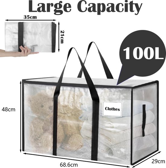 Supergrote opbergtas, 2 stuks, 100 liter, 600D Oxford, zware