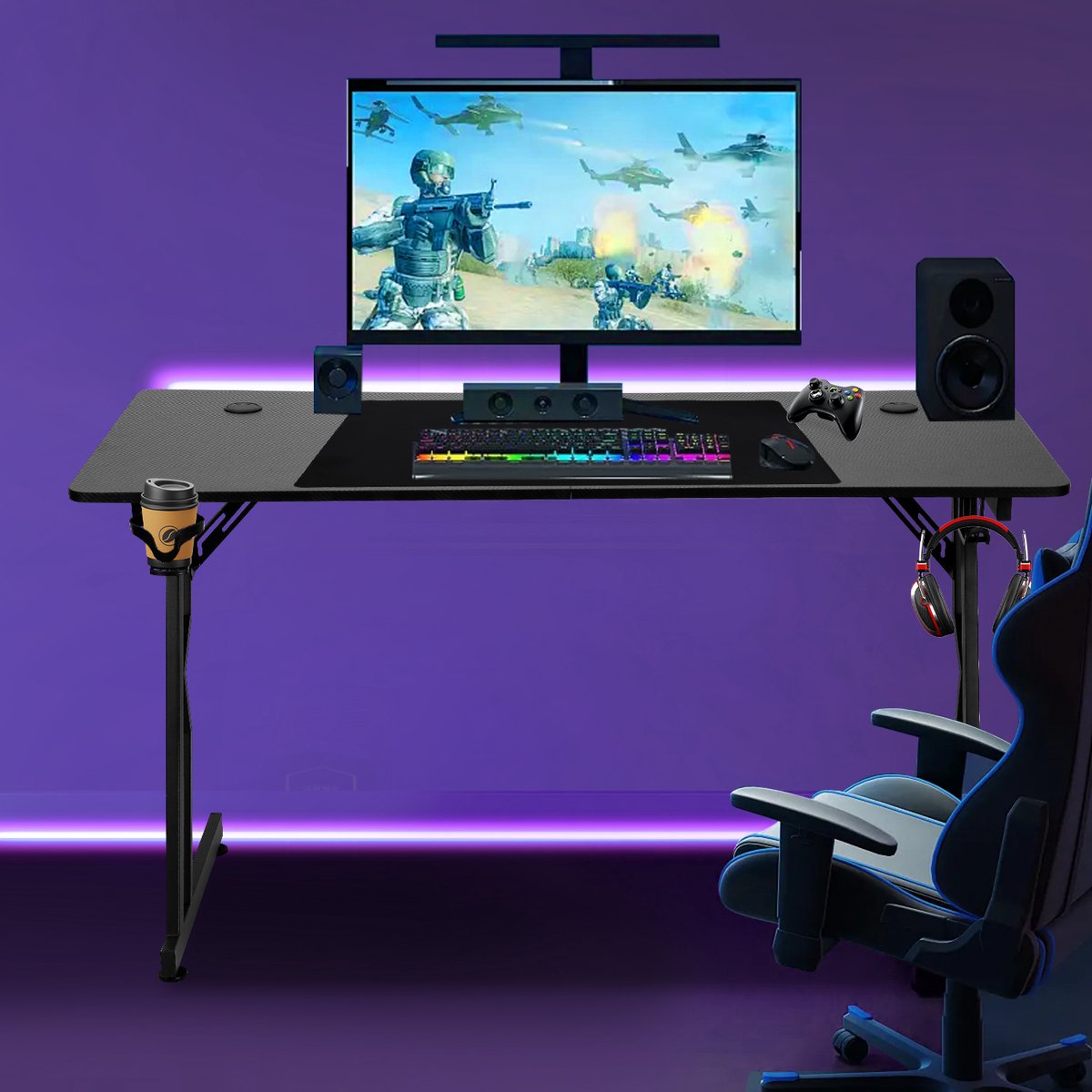 Game Bureau120x60 cm,Game Bureau,Zwart Carbon, Hoekbureau, Gaming Desk ,Computertafel