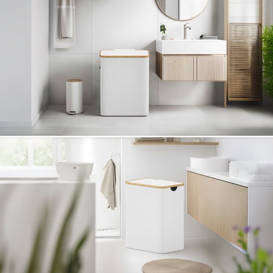 Panier à linge Avela 3 compartiments - 160 L - Wit - Panier à linge avec couvercle - Trieur de linge