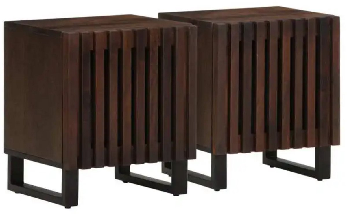 Loire Design MAKSIM Set van 2 Design Nachtkastjes – Massief Mangohout met Zwarte Metalen Poot – 40x34x46 cm