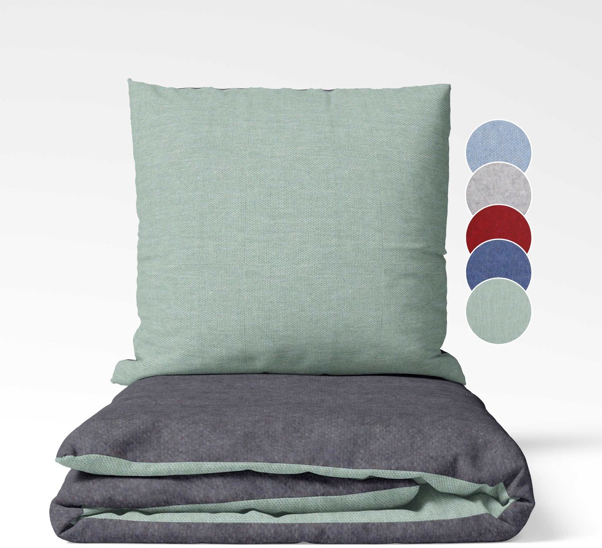 sleepling 135 x 200 cm flanellen katoenen beddengoed | 1x omkeerbaar dekbedovertrek incl. 1x kussensloop (80 x 80 cm) | Made in Germany | wasbaar tot 60 graden | donkergrijs-salie