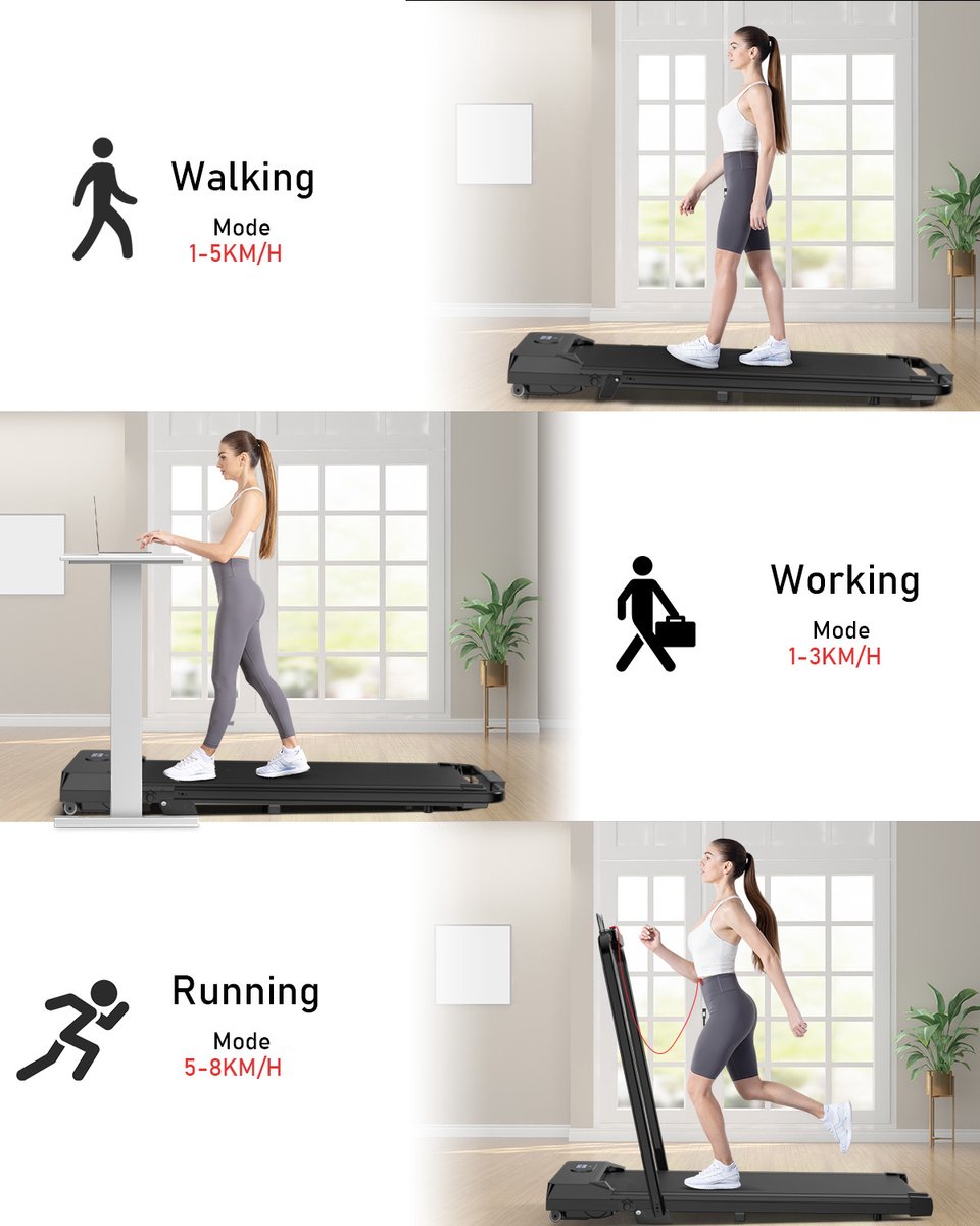 Afbeelding 2 van 3 in 1 Opvouwbare Loopband - Loopband met 7% helling - Wandelpad 1-8 km/u verstelbaar - motor 2,5 pk - Oppervlak 38,5 x 94 cm - Zwart